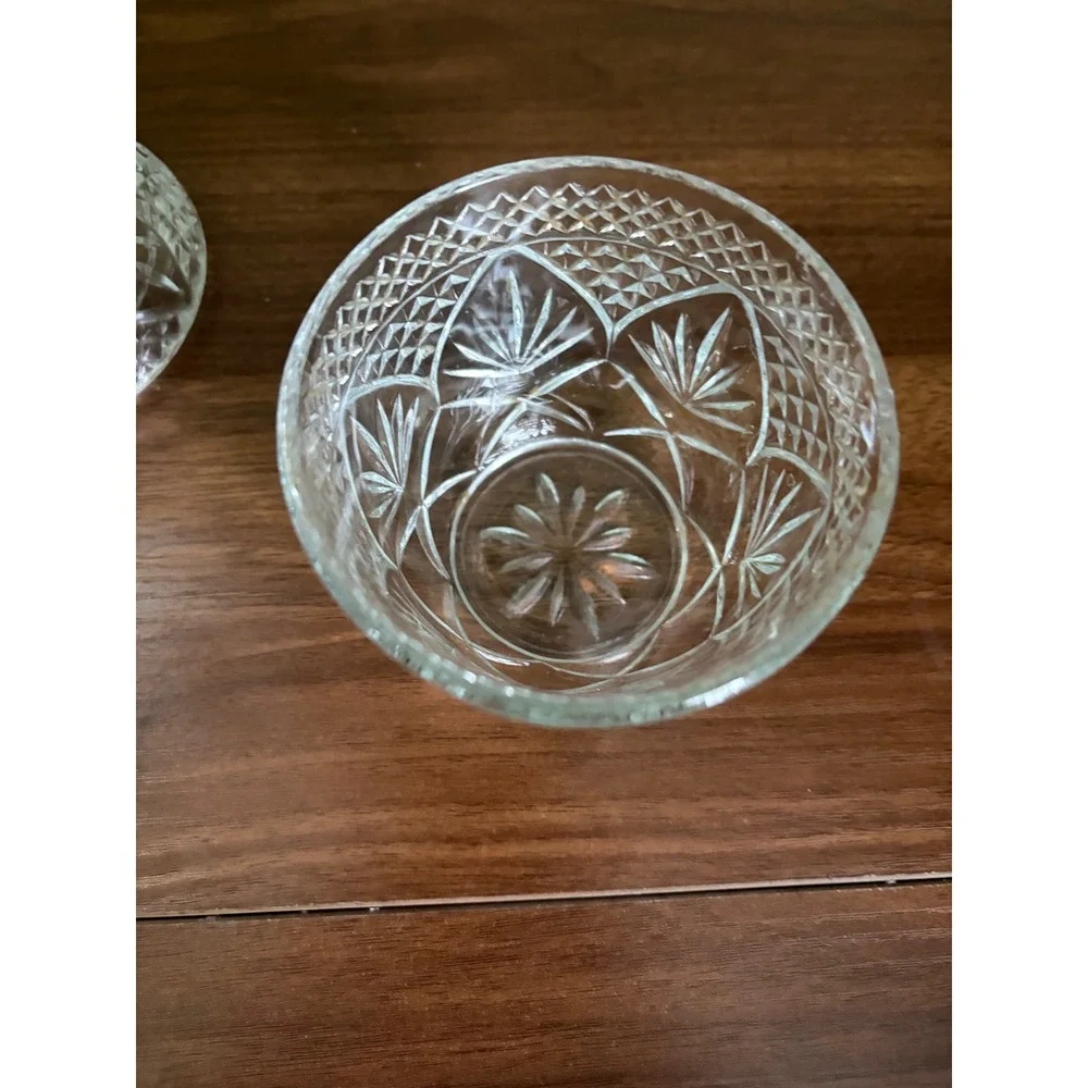 Vintage Pressed Glass Lidded Candy Dish Crystal Diamond Cut Cottagecore
